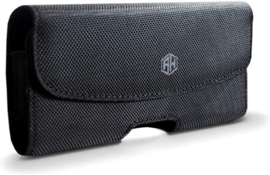 AH Military Grade Horizontal Cell Phone Pouch Clip Cell Phone Holder for Belt Loop for iPhone 13 Max 12 Pro Max 14 Max 14 Max Plus, S20 Plus Nylon Phone Carrier Holster Fits Cell Phone (Large)