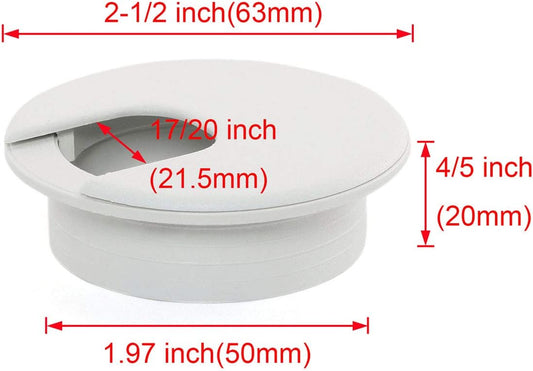 2pcs 2 Inch Desk Wire Cord Cable Grommets Hole Cover for Office PC Desk Cable Cord Organizer Plastic Cover (White-2Pcs)