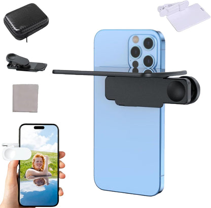 Mirror Effect Lens - Capture Stunning Reflections Instantly, Smartphone Camera Mirror Reflection Clip Kit, Adjustable Angle Mobile Phone Camera Mirror Clip for Outdoor Travel Photography (Black)