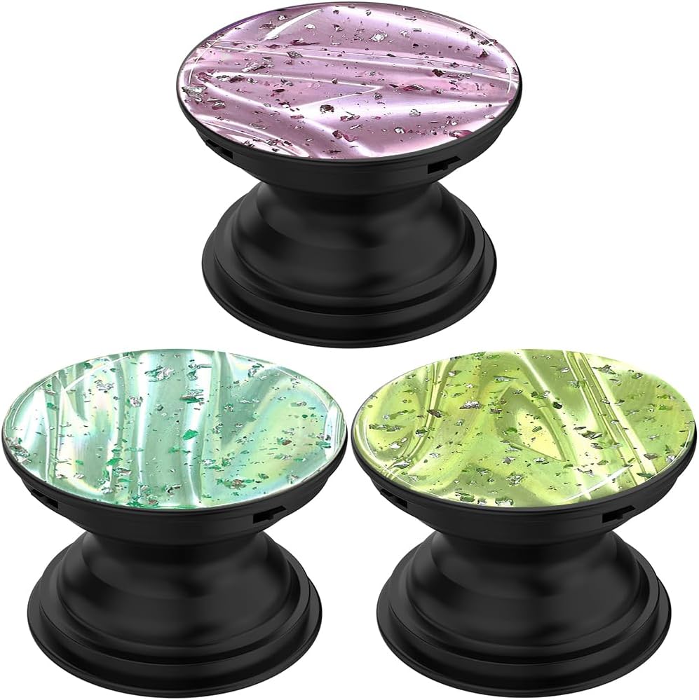 3 Pack Fashionable Clear Glitter Expandible Collapsible Moblile Phone Grip Stand Holder for Smartphones and Tablets Cell Phone Accessory- 2 (Mix Colorful Glitter Green Purple)