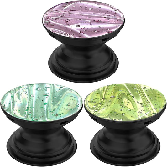 3 Pack Fashionable Clear Glitter Expandible Collapsible Moblile Phone Grip Stand Holder for Smartphones and Tablets Cell Phone Accessory- 2 (Mix Colorful Glitter Green Purple)