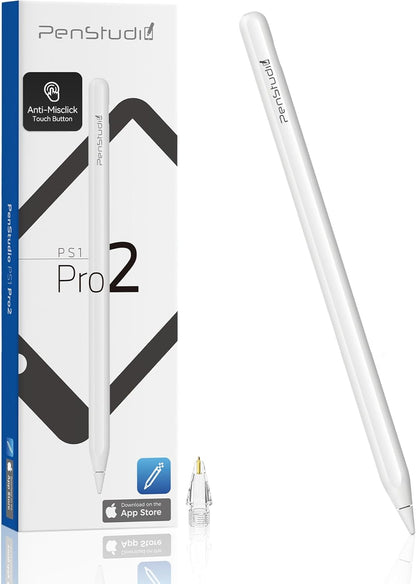 PS1-Pro2 Stylus Pen for Apple iPad 2018-2025｜Anti-Misclick Custom Shortcuts Pixel-Perfect with Metal Chrome Tip｜Pencil for iPad 11th & 10th Generation, Pro 11"/12.9"/M4, Air 3/4/5/M2/M3, mini 5/6th