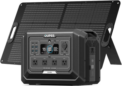 OUPES Mega 1 Solar Generator with Panels Included, 2000W Power Station + 100W Panel, 1024Wh LiFePO4 Battery, Expandable to 5120Wh, APP Control, <20ms UPS for RV, Camping & Home Backup