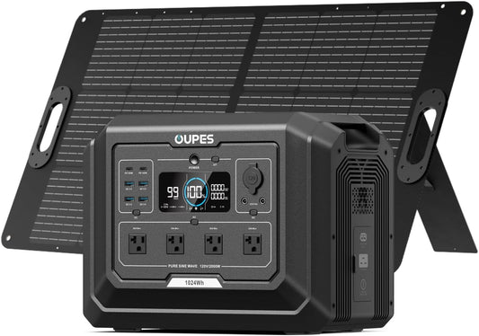 OUPES Mega 1 Solar Generator with Panels Included, 2000W Power Station + 100W Panel, 1024Wh LiFePO4 Battery, Expandable to 5120Wh, APP Control, <20ms UPS for RV, Camping & Home Backup