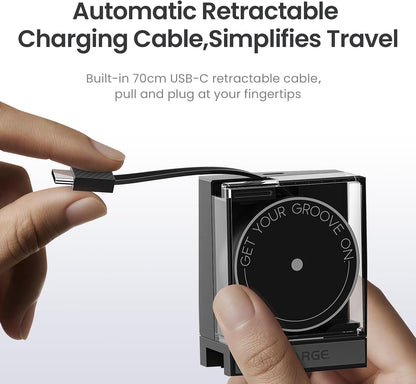 Retractable 65W USB C Charger, GaN Power Wall Charger with Retractable Cable, 2 Devices PD Fast Charging for MacBook Pro/Air, iPhone 16,Pixel Book, iPad Pro Black