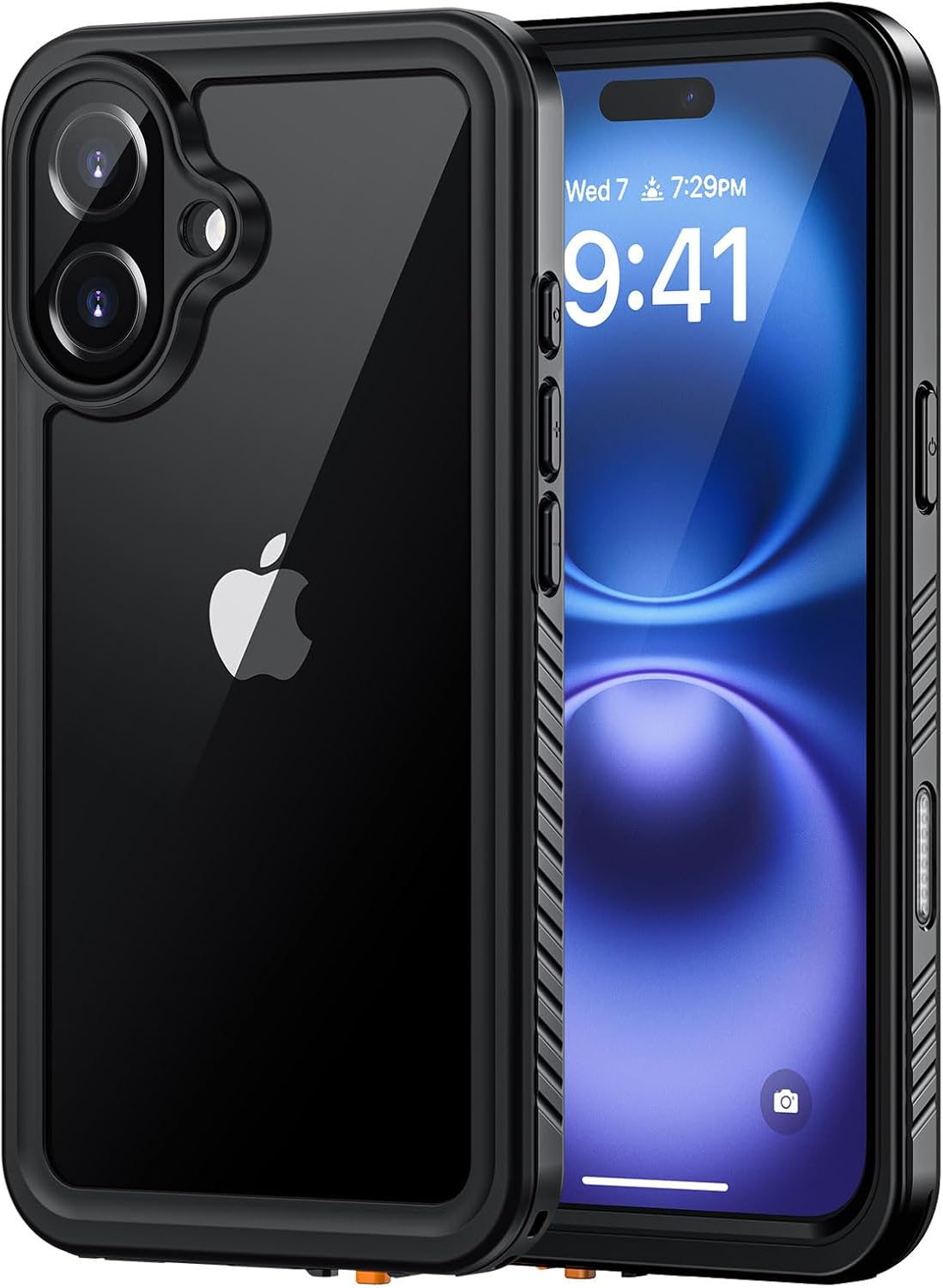 Lanhiem for iPhone 16 Case, IP68 Waterproof Dustproof Shockproof Cases with Built-in Screen Protector, 360 Full Body Protective Heavy Duty Rugged Phone Cover for iPhone 16-6.1 inch (Black/Clear)