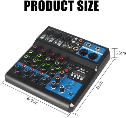 Mini audio DJ mixer Sound Board Console System,5 Channel 48V Phantom Power with Bluetooth USB MP3 Stereo live DJ Studio Streaming for professional recording party KTV stage