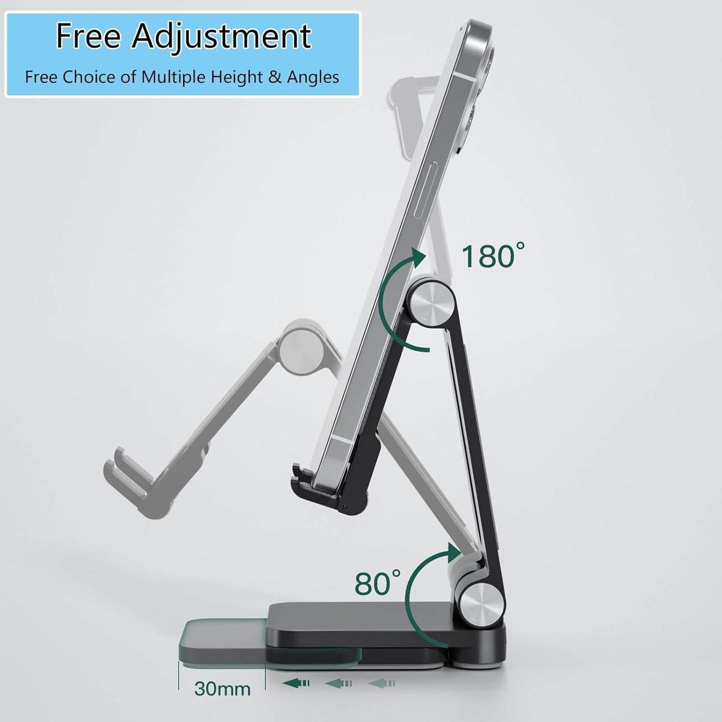 Folding Cell Phone Stand,Laptop Stand, Adjustable Height and Angle Foldable Cell Phone Stand Holder for Desk, Taller iPhone Stand Compatible with 4-11" Smartphones iPad Tablet Laptop (Black)