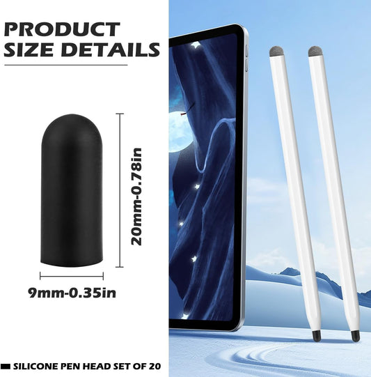 20Pcs Replacement Tips Silicone Rubber Touch Screen Pens Tips for Touch Pen (9 * 20mm)