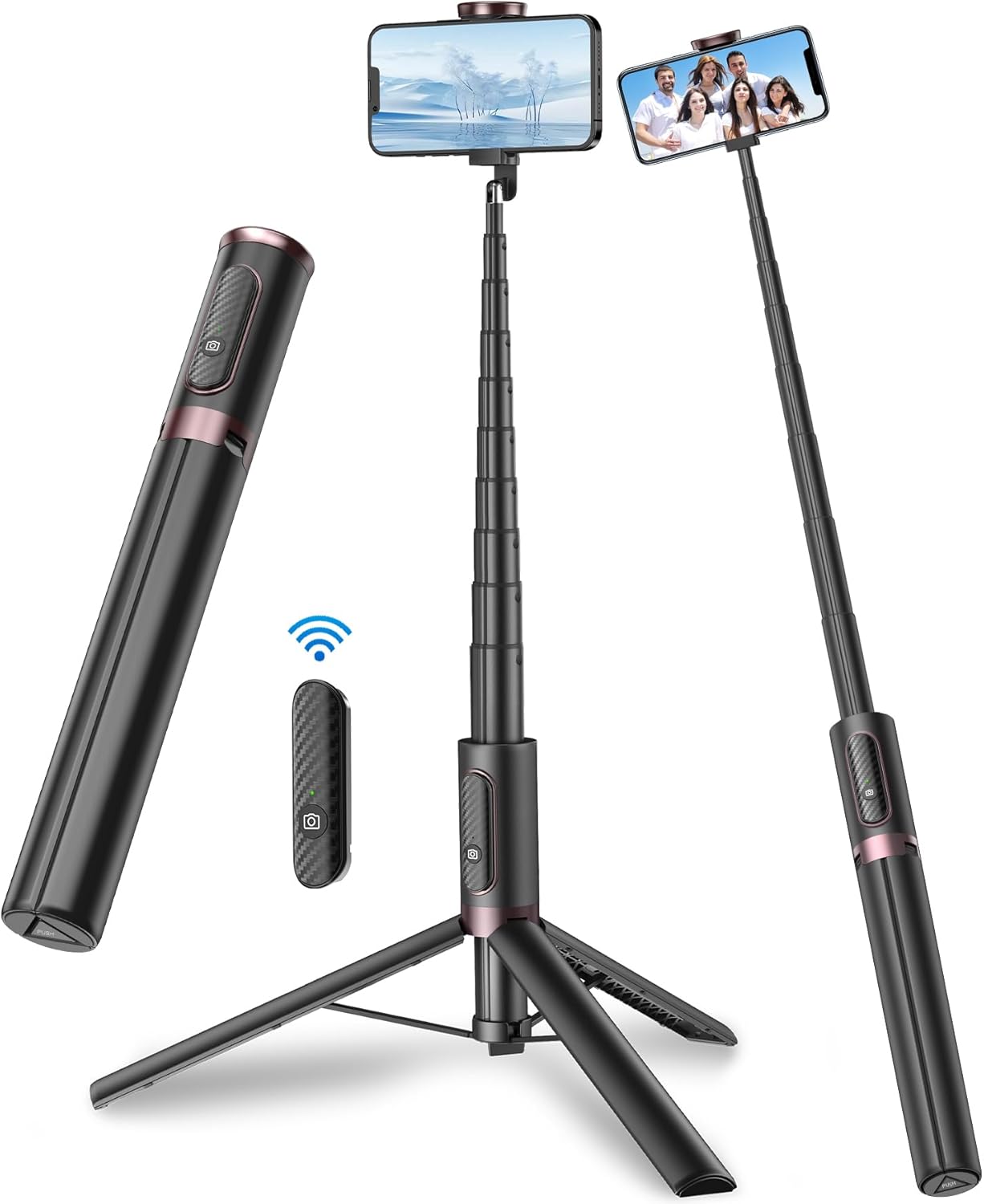 TONEOF 67" Cell Phone Selfie Stick Tripod,Smartphone Stand All-in-1 with Integrated Wireless Remote,Portable,Lightweight,Extendable for iPhone/Android(Black)