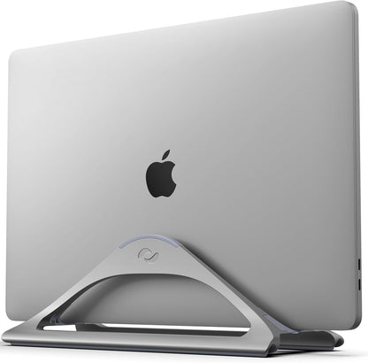 HumanCentric Vertical Laptop Stand for Desks in Space Grey, Upright Adjustable Holder to Dock Apple MacBook, MacBook Pro, and Other Laptops to Organize Work & Home Office, Automatic Grip
