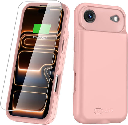 GIN FOXI Battery Case for iPhone 17 AIR, Charging Case Charger 8500mAh Ultra-Slim Lightweight Powerful Battery Pack 15W Fast Rechargeable Anti-Fall TPU Juice Box for iPhone 17 AIR (6.5") Pink