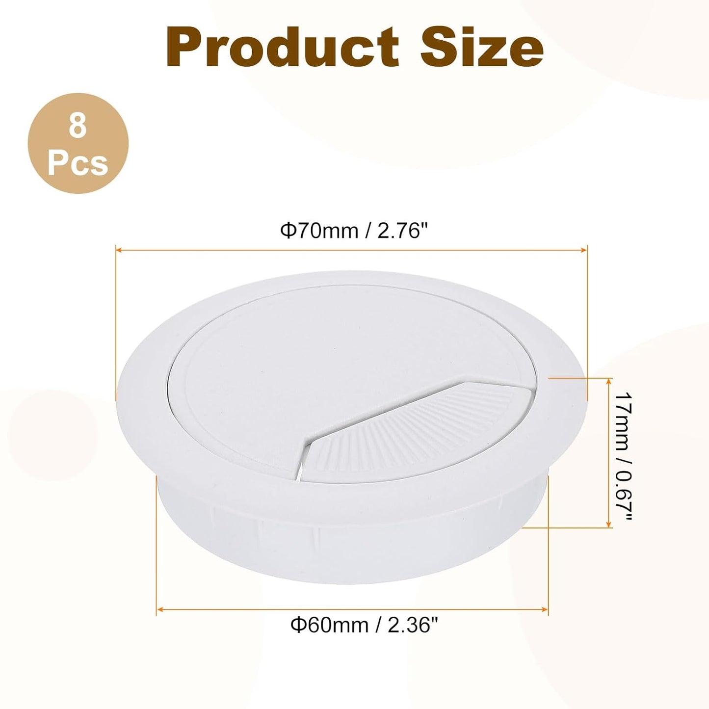 uxcell 8 Pcs 60mm (2.36 Inch) Desk Grommet, Plastic Cable Hole Cover, Wire Cord Cable Organizer for Home Office Computer Desk Cabinet, White