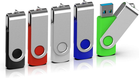 TOPESEL 5 Pack 64GB USB 3.0 Flash Drive Memory Stick Thumb Drives (5 Mixed Colors: Black Blue Green Red Silver)