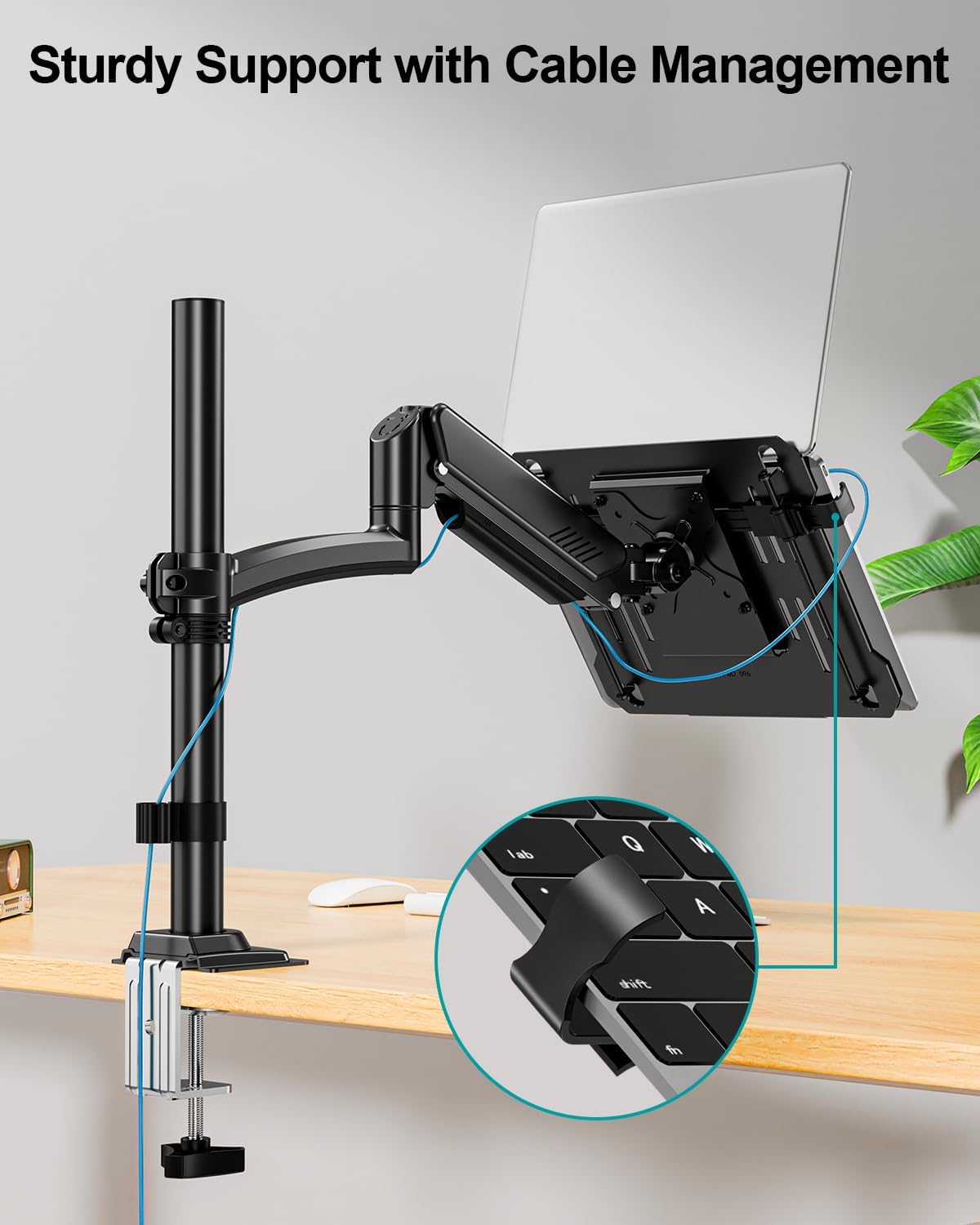 MOUNT PRO Laptop Arm Desk Mount, Single Monitor Stand with VESA Laptop Tray, Adjustable Lap Top Holder for Max 22lbs 17" Notebook & 32" Computer Screen, Swivel Notebook Bracket, Clamp on/Grommet Base