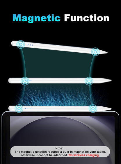 Stylus Pen for Android Tablet/Phone Pom Tips Fast Charge Stylus Pen for iPhone Magnetic Active Pencil Compatible with Samsung A9+, iPhone, Lenovo and Other Android Smartphone and Tablet Devices-White