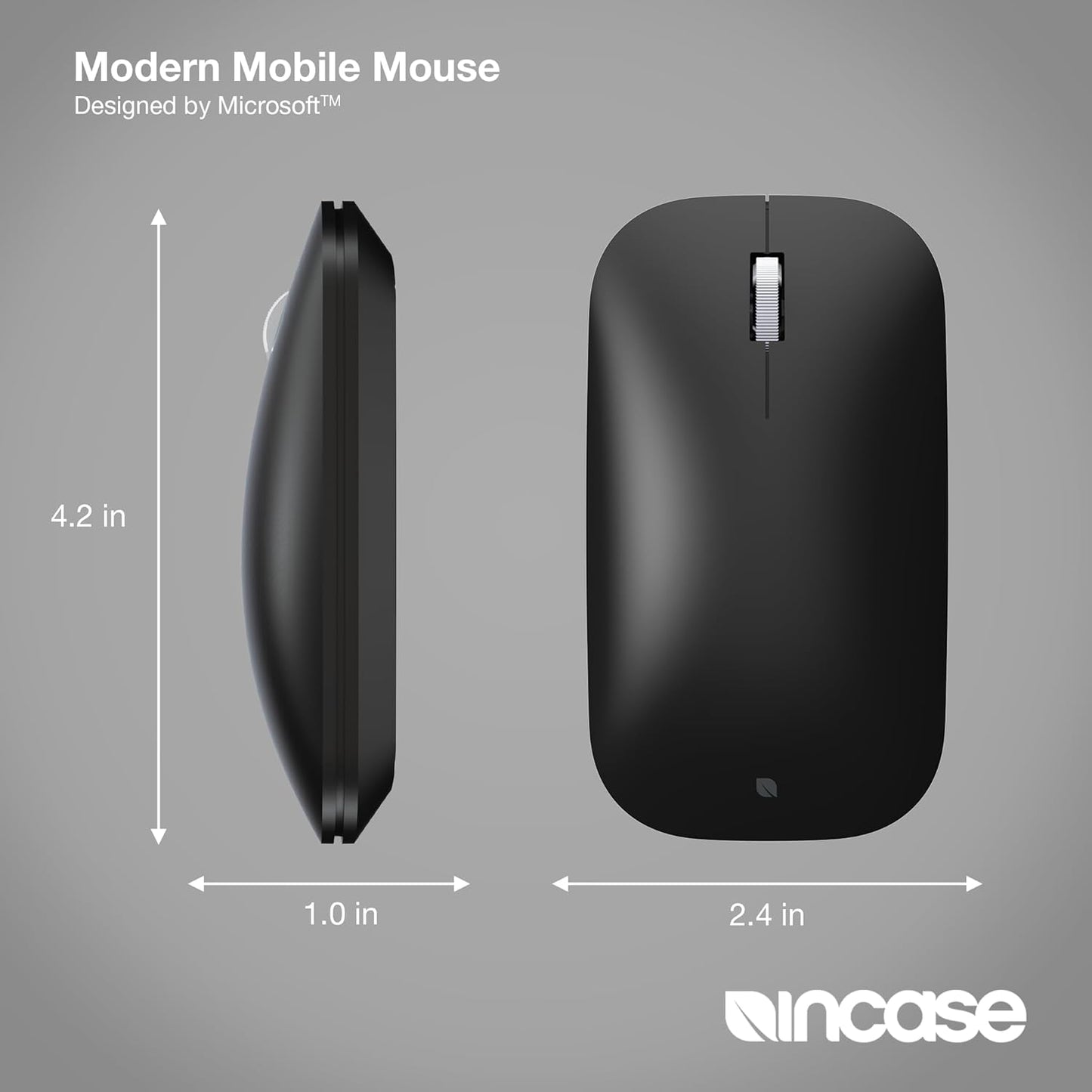 Incase Modern Mobile Mouse – Designed by Microsoft – Lightweight, Precision Navigation, Right/Left Hand Use, Scroll Wheel, BlueTrack Technology, Wireless Bluetooth for Mac/Windows/8/10/11 (Black)