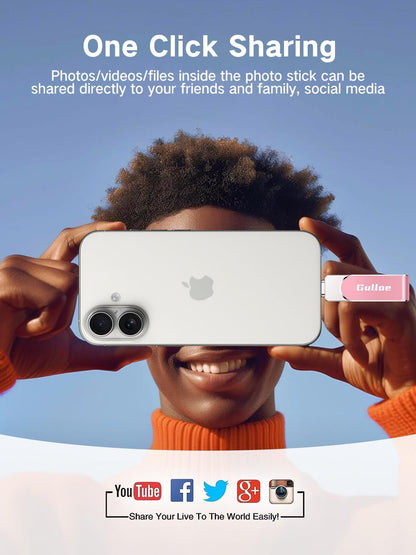 Gulloe 512GB Flash Drive Intended for iPhone, Memory Stick Storage for Photos and Videos Backup, Compatible with iPhone iPad Android PC, Plug and Play, No Application Required (Pink)