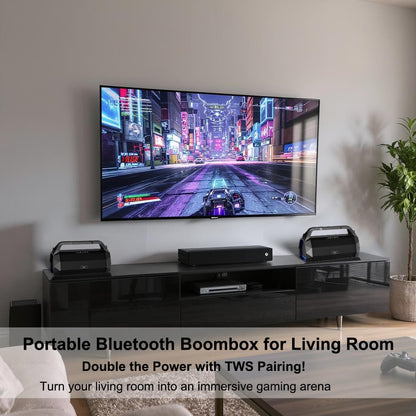 Portable Waterproof Speaker Bluetooth 5.3, Rugged 120W Loud Outdoor Boombox for Beach Pool Parties, Punchy Bass, TWS Stereo, 30 Hours Playtime, Ideal for Job Sites