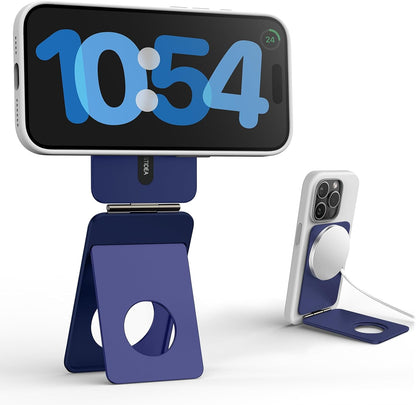 Phone Tripod Stand, Aluminum Alloy Mini Tripod Compatible with Magsafe iPhone 16/15/14/13/12 Series, Foldable Strong Magnetic Phone Stand, Mult-Angle Adjustment Selfie Stick (Navy Blue)