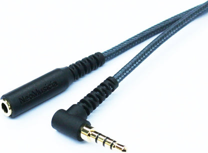 50cm(1.5ft) Right Angle 4 Pole 3.5mm 1/8 inch Male to 4 Pole 3.5mm 1/8 inch Female Stereo Audio Headphone Earphone Extension Cable Adapter Cord Tangle-Free Braided Wire