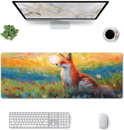 Gaming Mouse Pad, Large Non-Slip Rubber Base Mousepad, Keyboard Mouse Mat, Desk Pad with Stitched Edges, 31.5x11.8inch, Fox