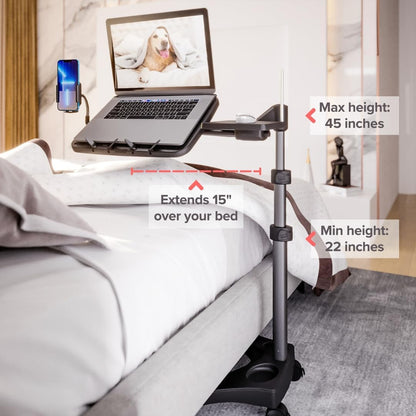 LEVO G2 V16 Mobile Laptop Stand Desk Rolling Cart with Phone Holder and Mouse Tray