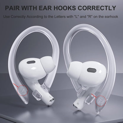 2 Pairs AirPods Ear Hooks for AirPods Pro 2, AirPods Pro, AirPods 4, 3, 2 & 1, Upgraded Anti Slip Sports Clip Hooks for AirPods 1, 2, 3, 4,Pro, Pro 2 – Transparent