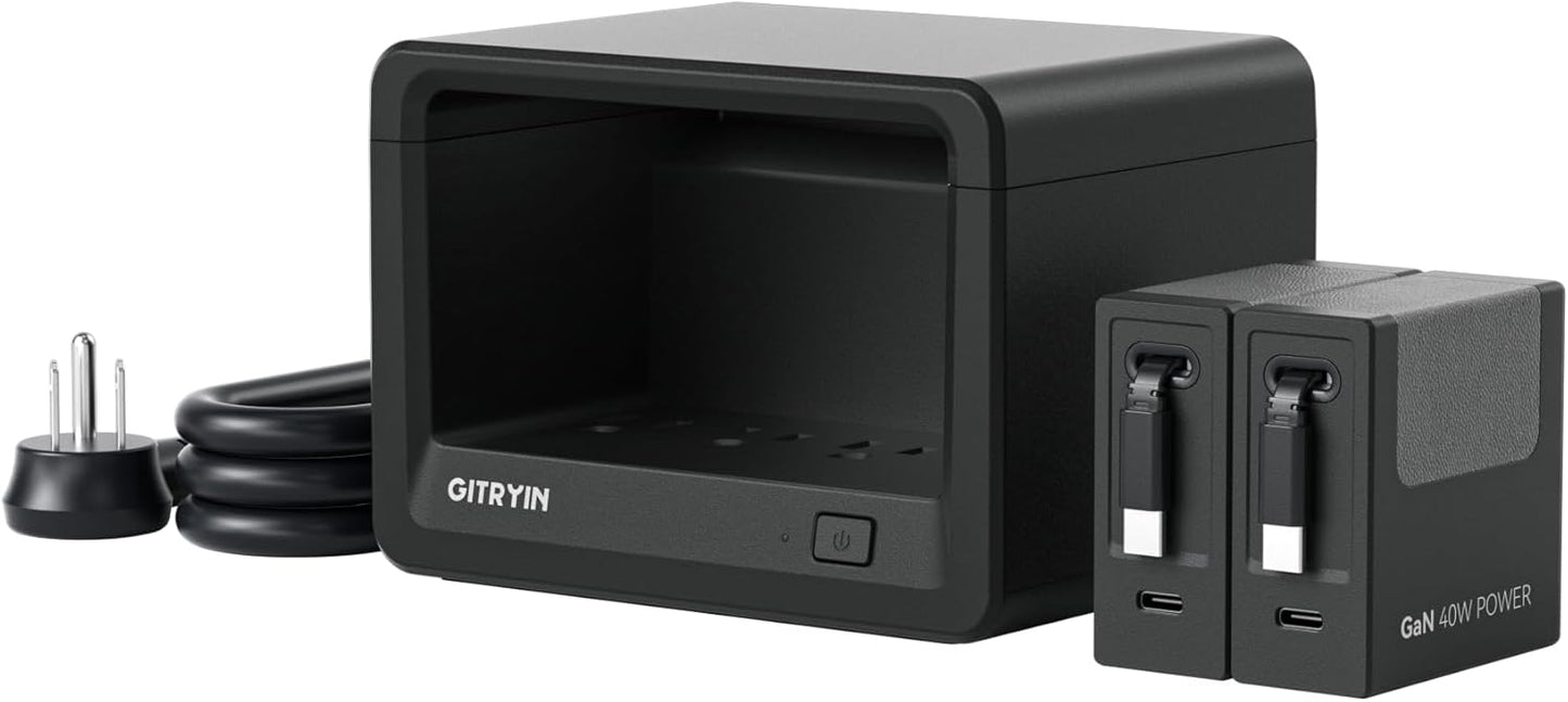 Gitryin 10-in-1 Desktop Charging Station with 2 Retractable Type-C Wall Chargers, 40W USB-C Power Strip with Flat Plug, Extension Cord with 1020J Surge Protection for Home Office