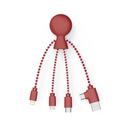 Multi USB Cable 4 in 1 - Universal Charger Made from Recycled Plastic - USB, USB-C, Lighting, Micro USB Ports - Compatible with All Smartphones Mr Bio RED Octopus