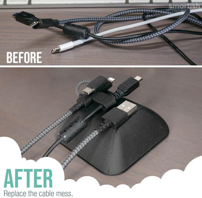 Smartish® Magnetic Cord Holder - Cable Wrangler Organizer with Magnet Clips for Charger Management on Desktop, Nightstand, or Side Table for All Cables, USB-C, Lightning Cables - Black Tie Affair