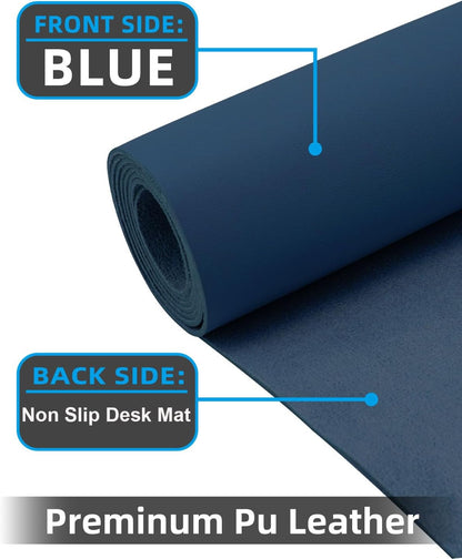 Non-Slip Desk mat,PULeather Desk Pad Protector, Office Desk Mat, Large Mouse Pad,Desk Blotter, Laptop Desk Pad, Waterproof Desk Writing Pad for Office and Home (Midmight Blue, 40" x 17")