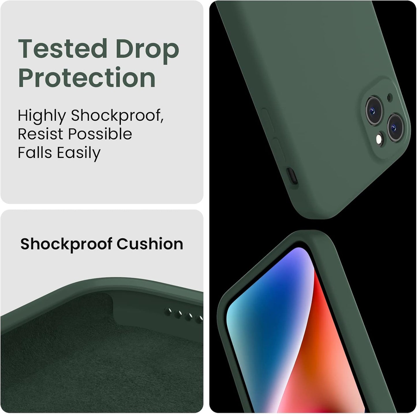 FireNova Designed for iPhone 13 Case, Silicone Upgraded [Camera Protection] Phone Case with [2 Screen Protectors], Soft Anti-Scratch Microfiber Lining Inside, 6.1 inch, Alpine Green