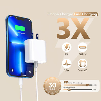 [Apple MFi Certified]10FT Fast iPhone Charger,Extra Long Apple Charger Fast Charging 2Pack 20W USB C Charger Block Plug + 10Foot Lightning Cable Cord for iPhone 14/Pro/Pro Max/Plus/13/12/11/XS/XR/X/SE