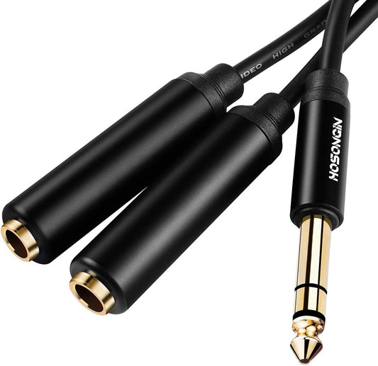HOSONGIN 1/4" Splitter Cable, TRS to Dual 1/4" TRS Stereo Y Adapter, Gold-Plated Connectors, High-Fidelity Sound, Durable Aluminum Alloy Shell for Studio, DJ, Headphones, Live Sound Systems - 1.6Ft