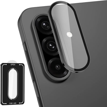for Samsung Galaxy A26 Camera Lens Protector, Individual Metal Ring Tempered Glass Lens Cover, [Strong Adsorption] Scratch Resistant Ultra-Thin HD Clear Lens Cover, 1 Set-Black