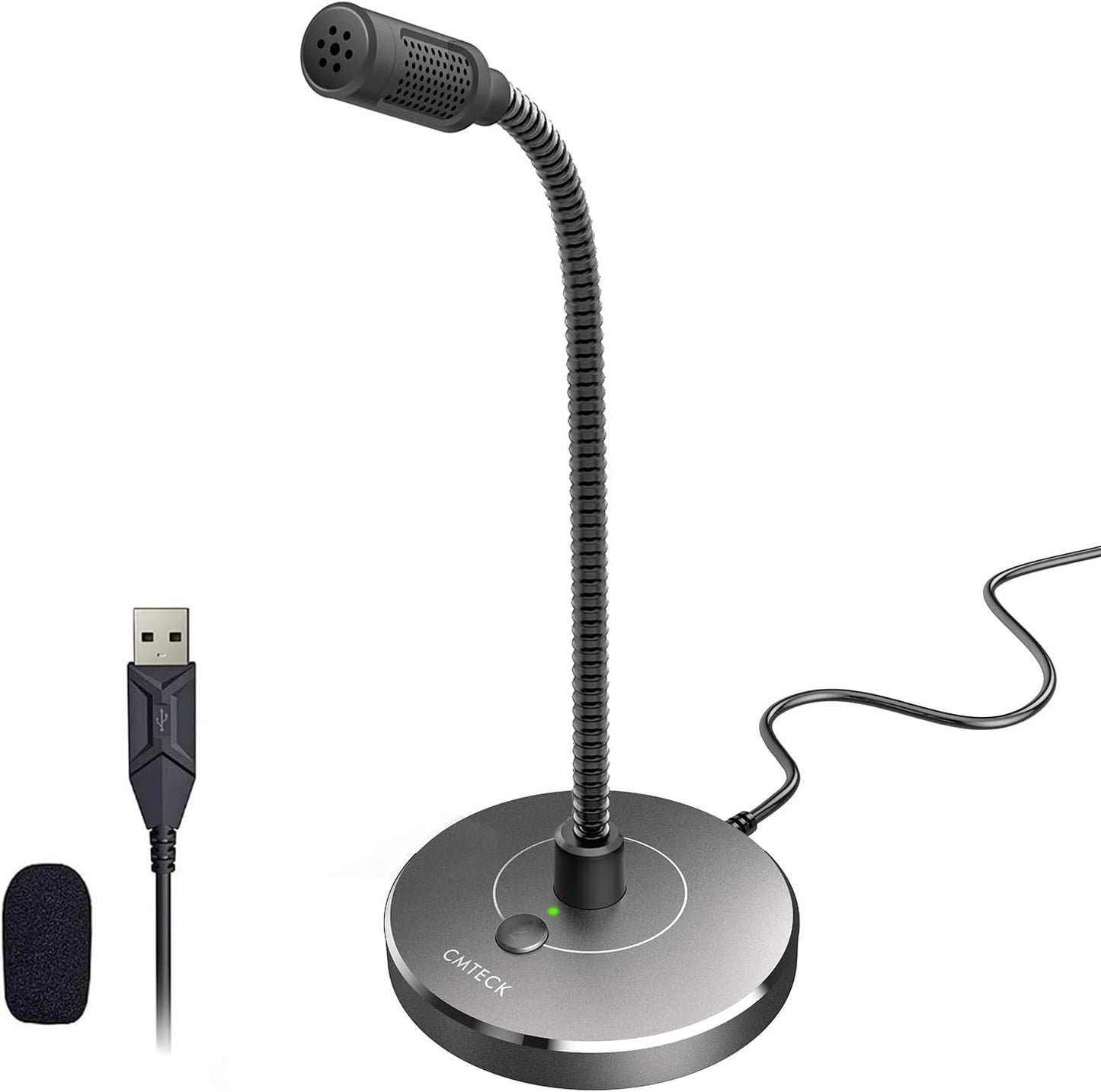 CMTECK USB Computer Microphone G009, Noise-Cancelling Recording Desktop Mic for PC/Laptop for Online Chatting, Home Studio, Podcasting, Gaming, Skype, YouTube with Mute Function(Windows/Mac) (Gray)