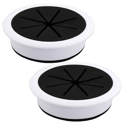 2 Pcs Desk Grommet 3-1/8" / 80 mm, Desk Hole Cover for Cables Black and White, Cable Grommet ABS Plastic, Desk Hole Grommet for Home & Office Pc, Detachable Cable Cord Organizer