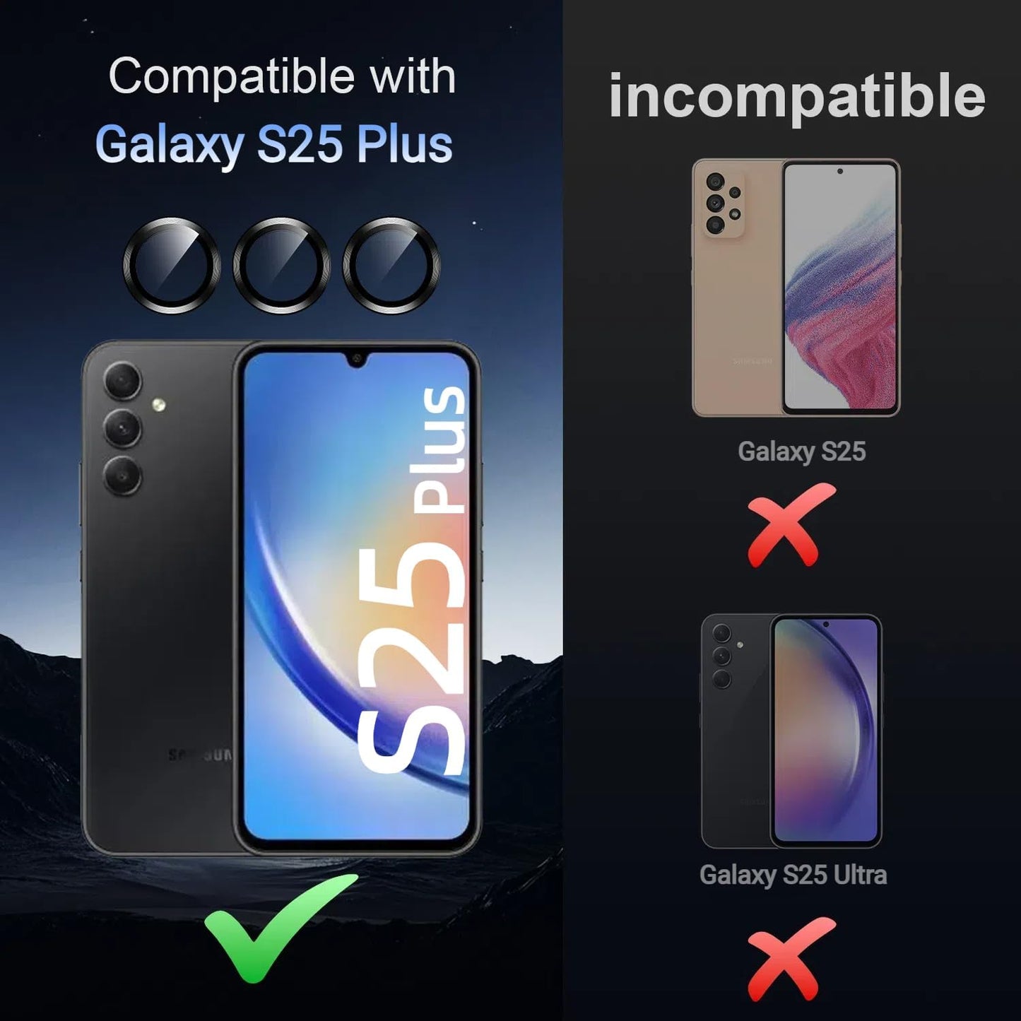 Korecase for Galaxy S25 Plus Camera Lens Protector, 9H Tempered Glass Anti Scratch Camera Screen Protector Shockproof Film Metal Ring Lens Protector for Galaxy S25+Plus,Colorful