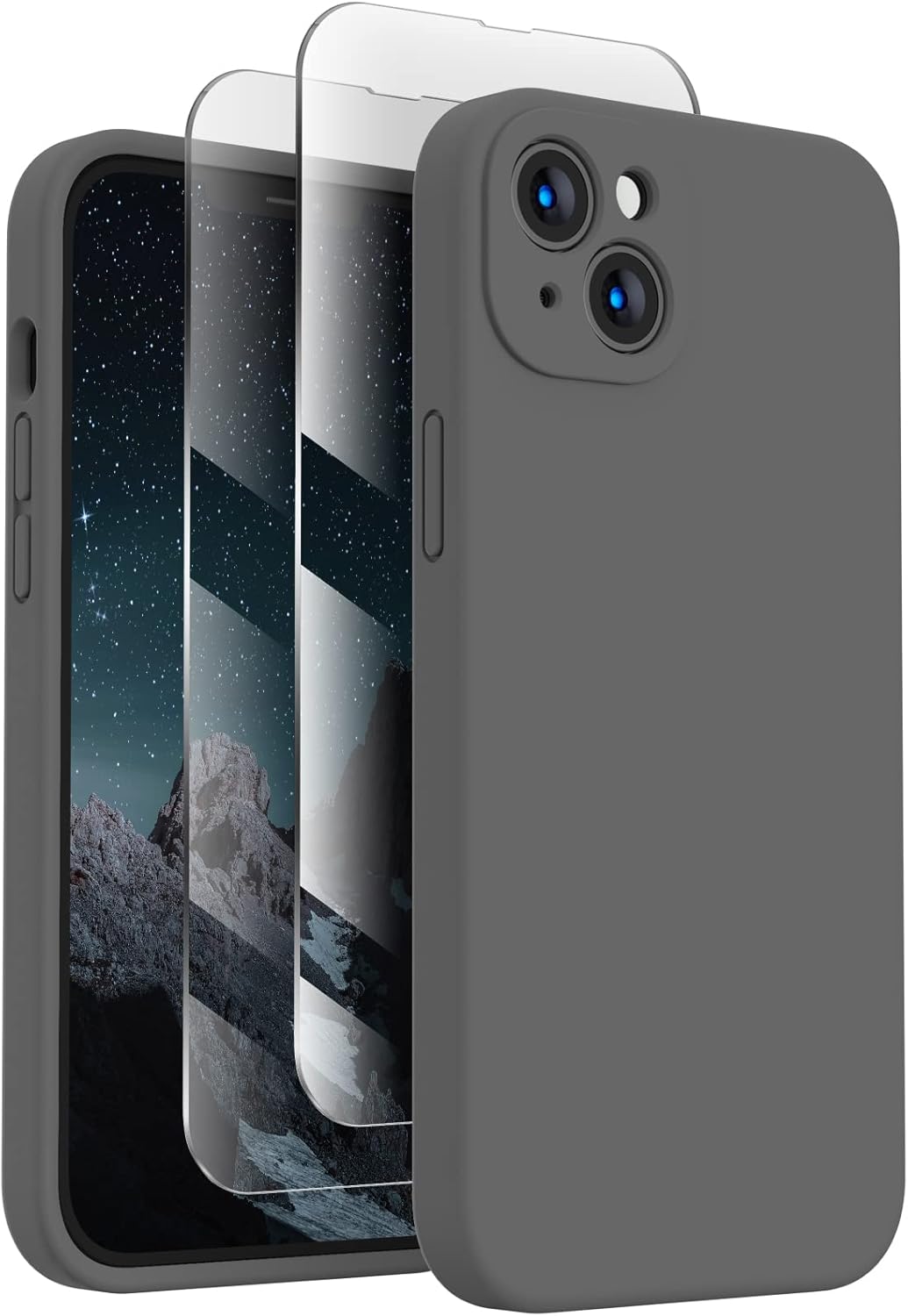 FireNova Designed for iPhone 13 Case, Silicone Upgraded [Camera Protection] Phone Case with [2 Screen Protectors], Soft Anti-Scratch Microfiber Lining Inside, 6.1 inch, Space Gray