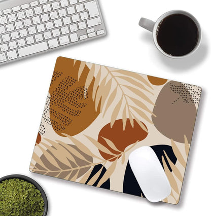 Mouse Pad, Brown Abstract Leaves Mouse Pad, Premium-Textured Mouse Mat Square Waterproof Non-Slip Rubber Base Computer Mousepad