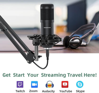 SUDOTACK USB Condenser Podcast Microphone for PC: Studio Microphone Kit with 192KHz/24bit Professional Sound Chipset Cardioid for Recording, Streaming, Gaming, Voice-Over, YouTube, Skype, Twitch