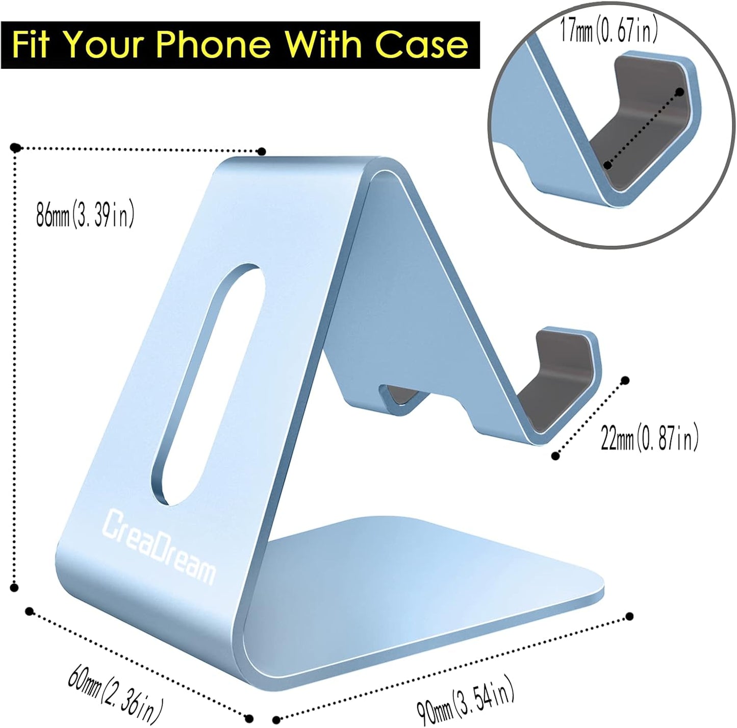 CreaDream Cell Phone Stand, Cradle, Holder, Aluminum Desktop Stand Compatible with Switch, All Smart Phone, iPhone 11 Pro Xs Max Xr X Se 8 7 6 6s Plus SE, Sierra Blue