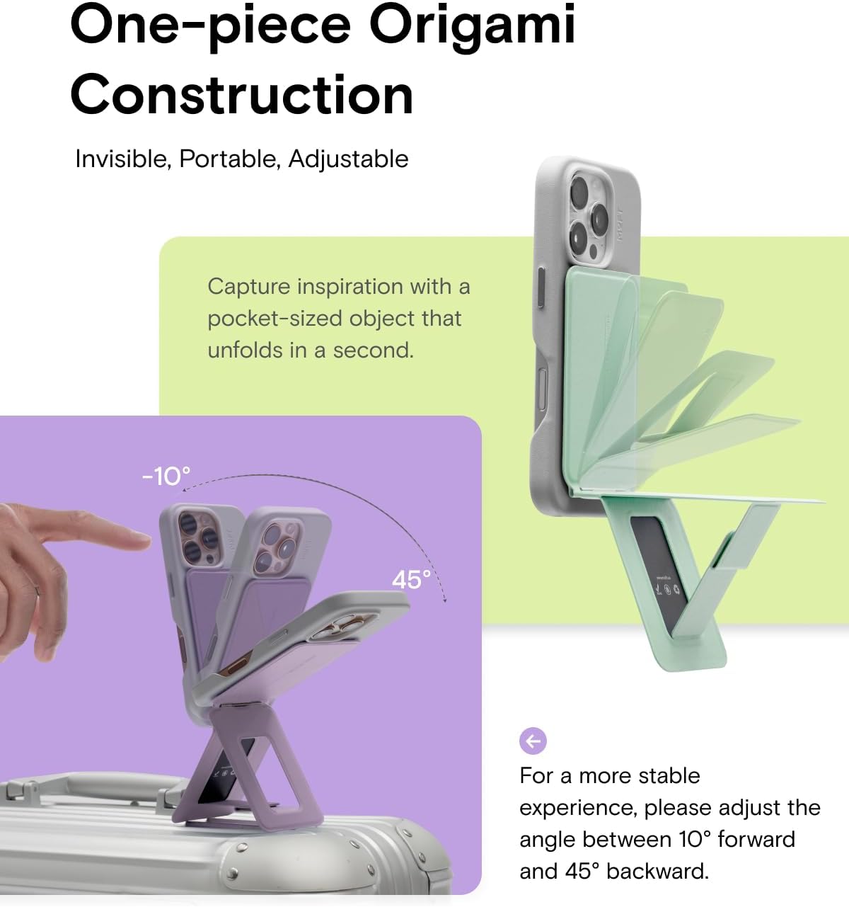 MOFT Phone Tripod Stand Selfie Stick for iPhone, Multi-Angles iPhone Stand, Lightweight & Portable Phone Holder, Strong Magnets, MOVAS Vegan Leather, Travel Essentials, Peach Pink (Without Card Slot)