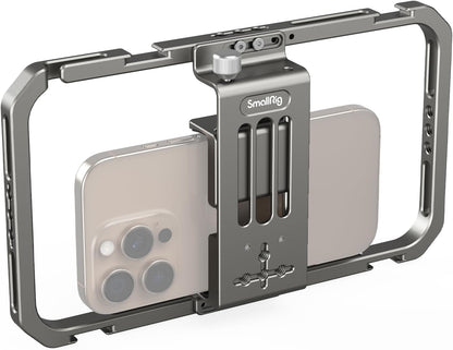 SmallRig Universal Smartphone Video Rig for iPhone 16 15 14 for Samsung, Filmmaking Vlogging Rig Aluminium Alloy Phone Video Cage Grip with Cold Shoe Mount for Videomaker Videographer