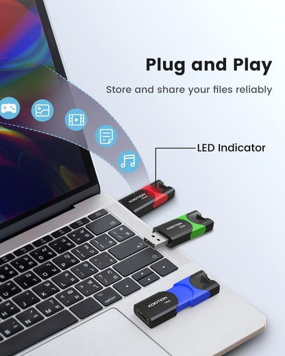 KOOTION 128GB Flash Drive 3 Pack USB Flash Drives Multicolor USB Drive Retractable Thumb Drive USB 2.0 Flash Drive Zip Drives High Speed Jump Drives with LED Indicator - 3Pack (Red, Green, Blue)