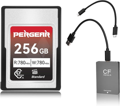 Pergear 256GB CFexpress Type A Memory Card, Up to 780MB/s Read Speed & 780MB/s Write Speed for 4K 120P with Card Reader