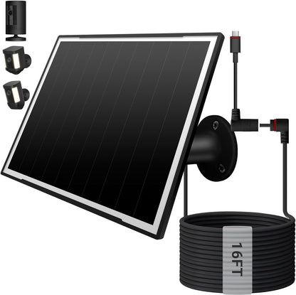 Solar Panel for Ring Camera, 8W High - Efficiency Solar Charger, Compatible with Stick Up Cam & Spotlight Cam (Battery) - Waterproof, 16ft Long Cable, USB-C & DC5V Ports, Sleek Black Finish