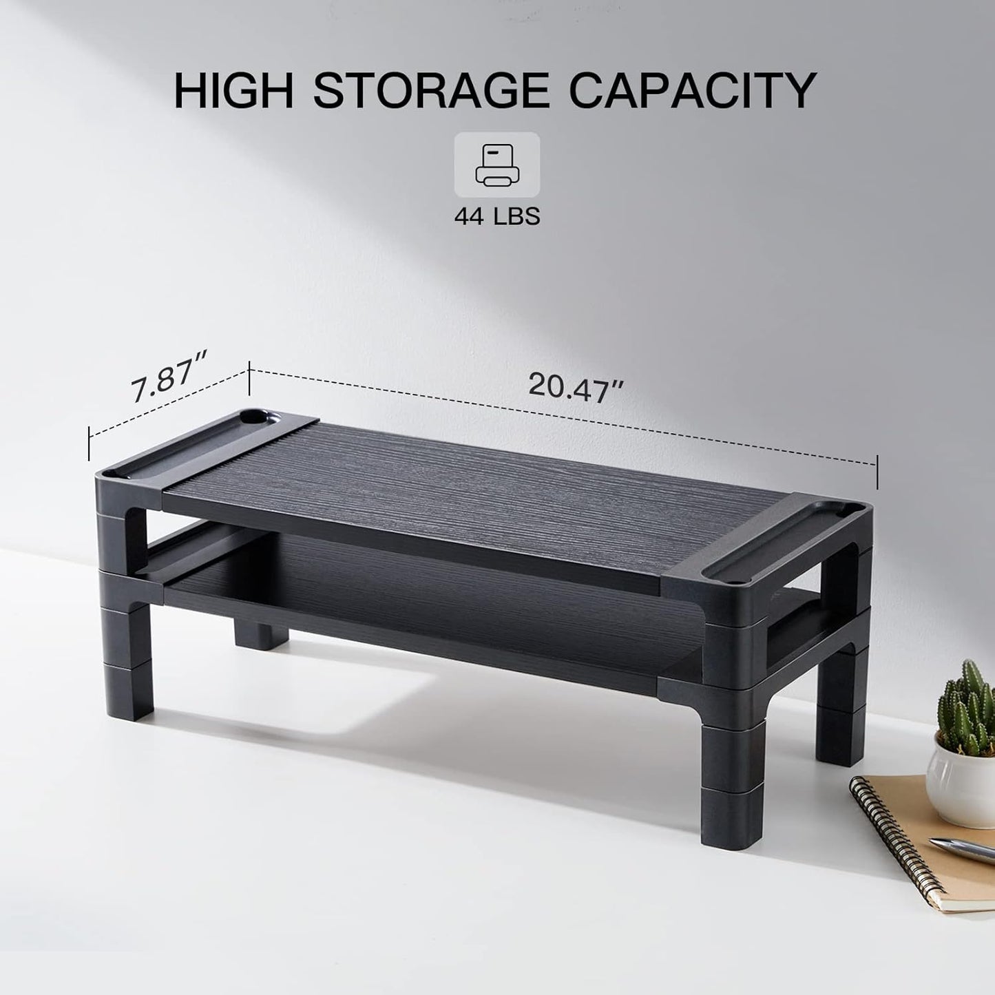 HUANUO Monitor Stand Computer Riser, Monitor Stand for Desk with Adjustable Height and 2 Platforms, Ergonomic Computer Riser, Monitor Riser for Laptops and Monitors, HNMS04