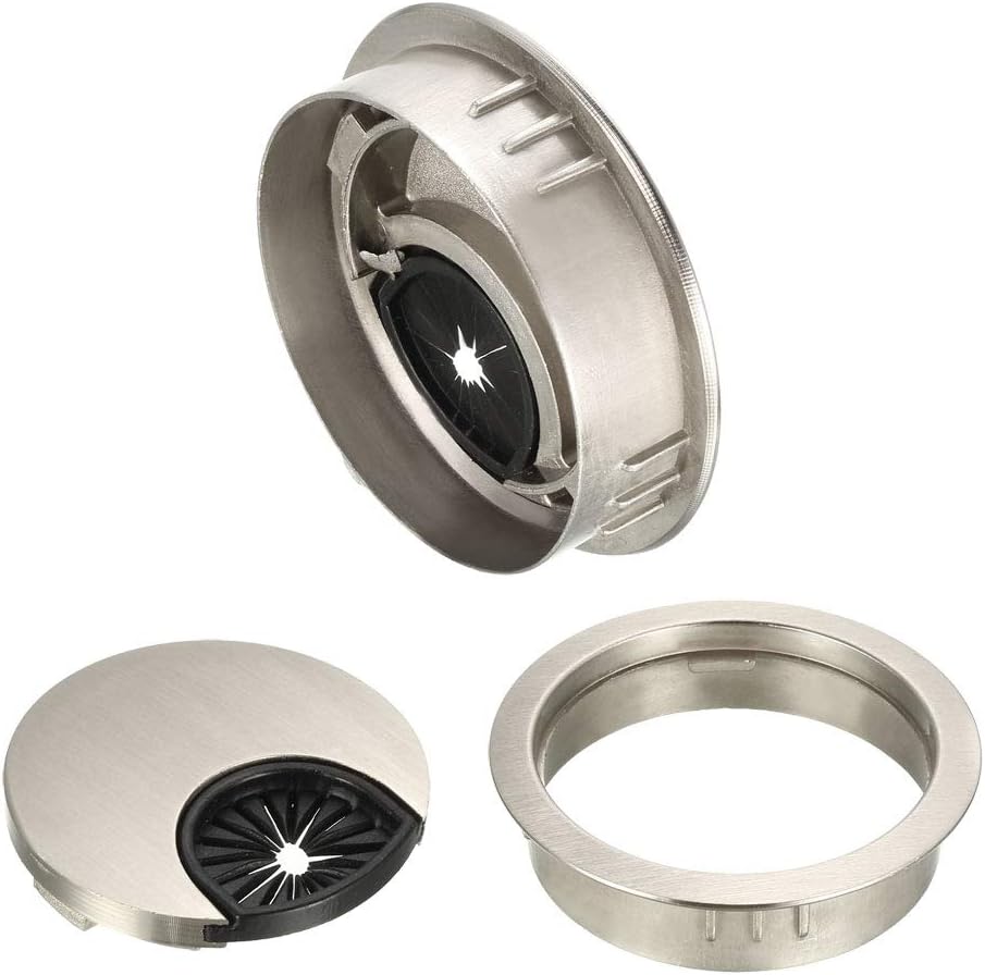 uxcell Cable Hole Cover, 2Inch/50mm Zinc Alloy Desk Wire Cord Cable Grommets Hole Cover for Office PC Desk Cable Cord Organizer, 4Pcs Wire Drawing Silver